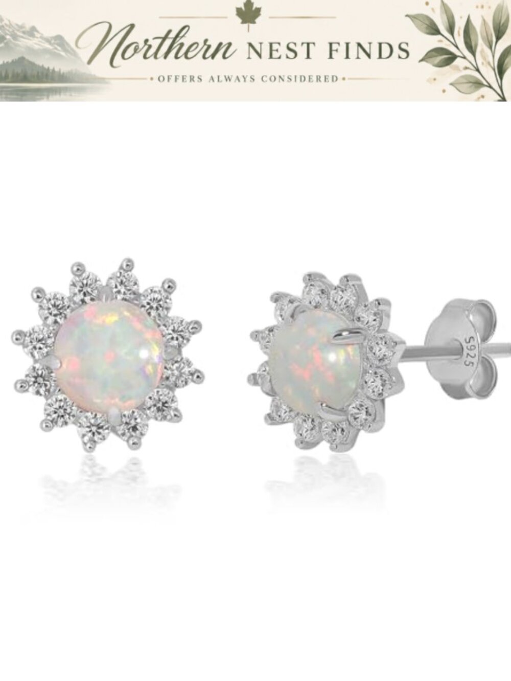 Opal Stud Earrings 925 Sterling Silver Dainty Gemstone October Birthstone